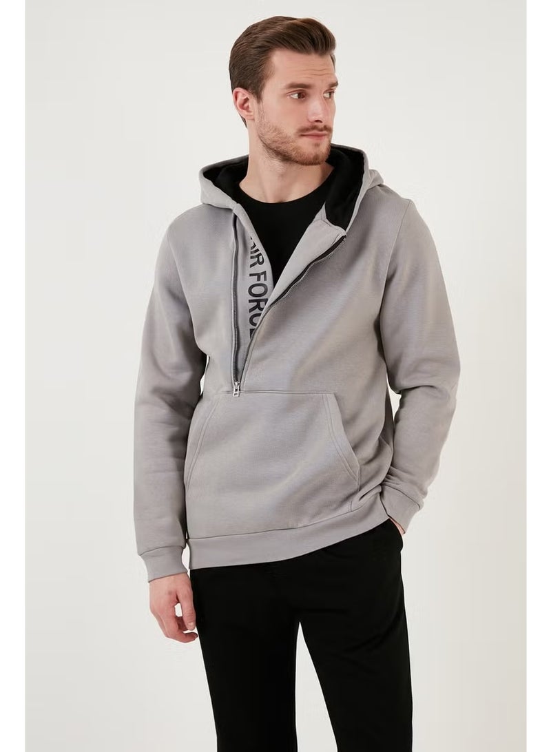 Buratti Kangaroo Pocket Zippered Hooded Collar Slim Fit Men's Sweat 575707 - Image 2